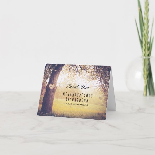 Carte De Remerciements Remerciements de mariage avec un arbre rustique et (Devant)