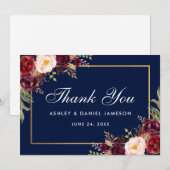 Carte De Remerciements Remerciements de mariage bleu burgundy floral aqua (Devant / Derrière)