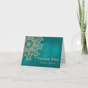 CARTE DE REMERCIEMENTS REMERCIEMENTS DE MARIAGE DE STYLE INDIEN BLEU VERT