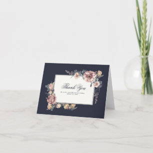 Carte De Remerciements Remerciements de mariage élégants floraux bleu mar