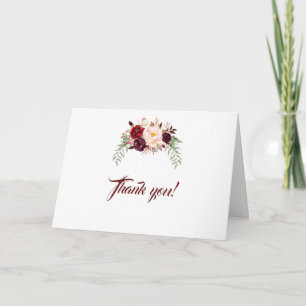 Carte De Remerciements Remerciements de mariage floral élégant Bourgogne