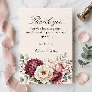Carte De Remerciements Remerciements de mariage floraux aquarelle Burgund