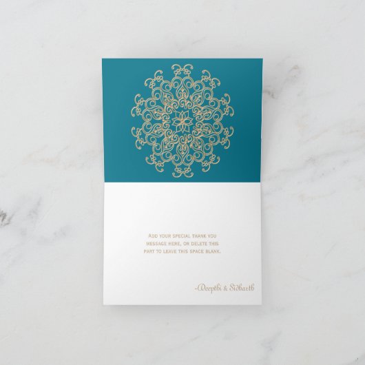 CARTE DE REMERCIEMENTS REMERCIEMENTS DE MARIAGE INDIENS BLEU AQUAMARINE E (Intérieur)