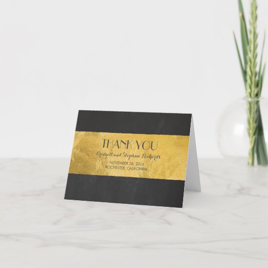 Carte De Remerciements Remerciements de mariage modernes en feuille d'or (Devant)