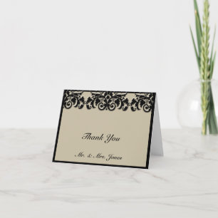 Carte De Remerciements Remerciements de mariage noir et crème à motifs fl