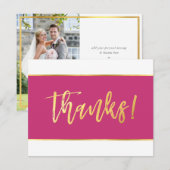 Carte De Remerciements REMERCIEMENTS DE MARIAGE PHOTO moderne rose vif or (Devant / Derrière)