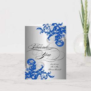 Carte De Remerciements Remerciements de mariage Royal Blue et Argent Flou