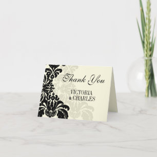 Carte De Remerciements Remerciements de mariage vintage noir damas