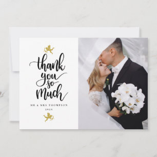 Carte De Remerciements Remerciements de photo de mariage de Cupidons doré
