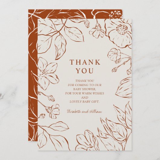 Carte De Remerciements Remerciements Fête Bébé Botanique Orange Brûlé (Devant / Derrière)