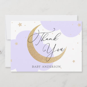 Carte De Remerciements Remerciements Fête de Bébé Mauve Lune et Étoiles