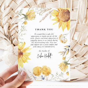 Carte De Remerciements Remerciements Fleuris de Tournesol Fin d'Été