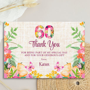 Carte De Remerciements Remerciements Floraux Élégants 60e Anniversaire