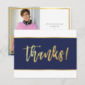 Carte De Remerciements REMERCIEMENTS PHOTO écriture or moderne marine (Devant / Derrière)