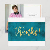 Carte De Remerciements REMERCIEMENTS PHOTO modern teal bleu or script (Devant / Derrière)