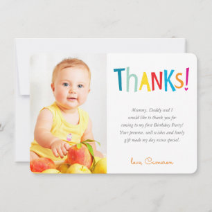 Carte De Remerciements REMERCIEMENTS PHOTO typographie arc-en-ciel coloré