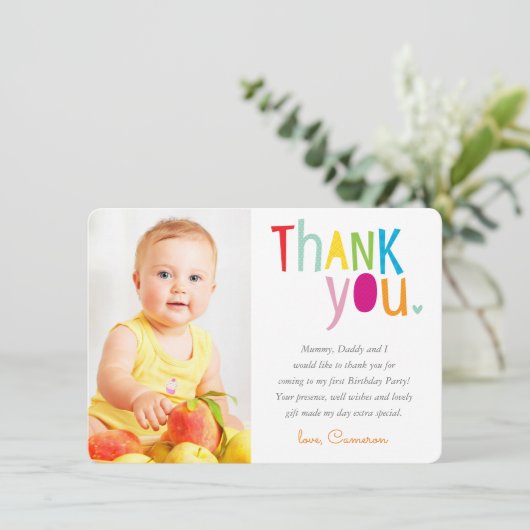 Carte De Remerciements REMERCIEMENTS PHOTO typographie moderne arc-en-cie (Debout devant)