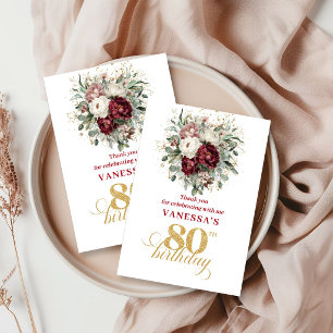 Carte De Remerciements Remerciements pour 80 ans Opulent Blush Bourgogne