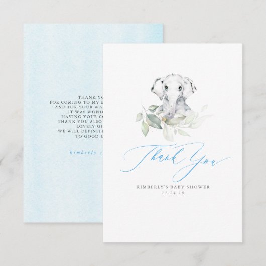 Carte De Remerciements Remerciements pour Baby Shower Baby Elephant Boy (Devant / Derrière)