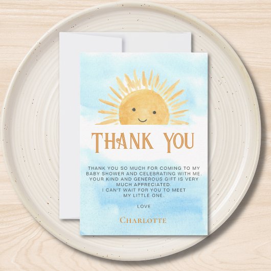Carte De Remerciements Remerciements pour Baby Shower Ciel Bleu Soleil