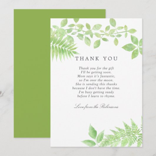Carte De Remerciements Remerciements pour Baby Shower de greenery à l'aqu (Devant / Derrière)