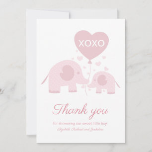 Carte De Remerciements Remerciements pour Baby Shower Fille Éléphant Rose