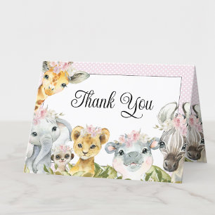 Carte De Remerciements Remerciements pour Baby Shower Fille Safari Floral