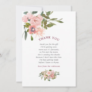 Carte De Remerciements Remerciements pour Baby Shower Floral Blush et Bou