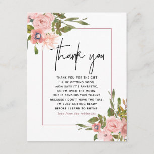 Carte De Remerciements Remerciements pour Baby Shower Floral Blush et Ros