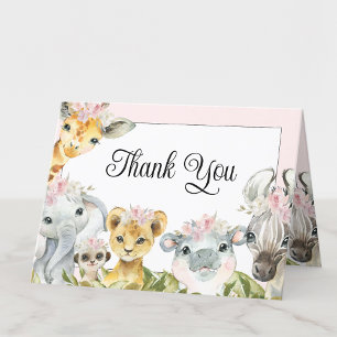 Carte De Remerciements Remerciements pour Baby Shower Safari Rose Pâle