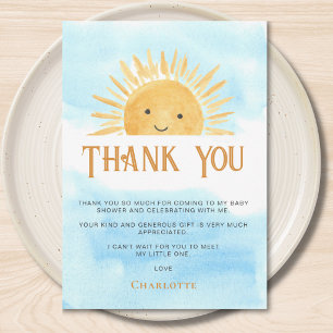 Carte De Remerciements Remerciements pour Baby Shower Soleil Nuages
