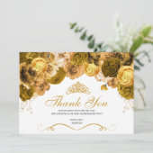 Carte De Remerciements Remerciements pour Quinceanera Floral Doré (Debout devant)