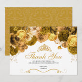 Carte De Remerciements Remerciements pour Quinceanera Floral Doré (Devant / Derrière)