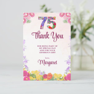 Carte De Remerciements Remerciements pour un 75e anniversaire floral élég