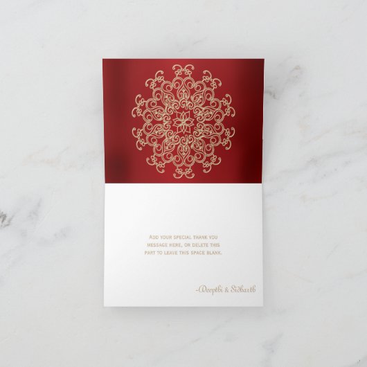 CARTE DE REMERCIEMENTS REMERCIEMENTS POUR UN MARIAGE À L'INDIENNE ROUGE E (Intérieur)