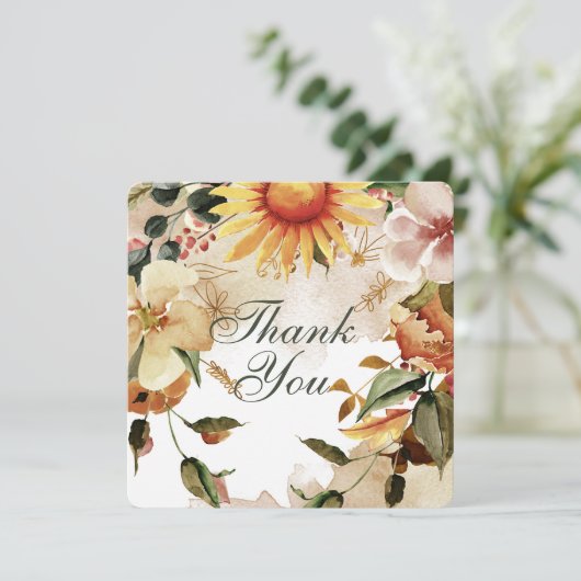 Carte De Remerciements Remercier Cadre Thème d'Automne avec Tournesol (Debout devant)