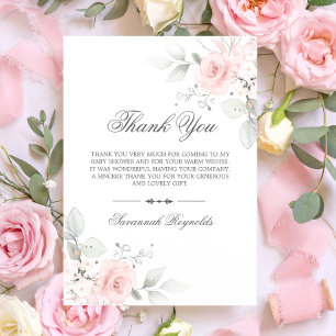CARTE DE REMERCIEMENTS REMIERCIEMENTS BABY SHOWER ROSES FLEURS ROSE FILLE