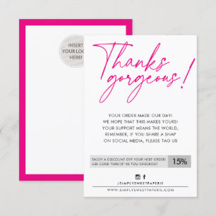 Carte De Remerciements REMISE D'ENTREPRISE stylo à bille moderne rose cha