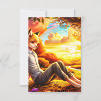 Renard d'Anime Homme en paysage au coucher du sole