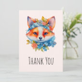 Carte De Remerciements Renard orange mignon avec couronne florale (Debout devant)