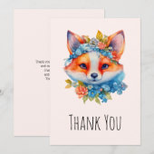 Carte De Remerciements Renard orange mignon avec couronne florale (Devant / Derrière)