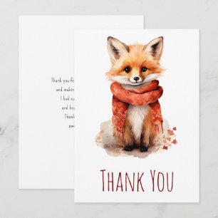Carte De Remerciements Renard roux mignon souriant dans une écharpe rouge