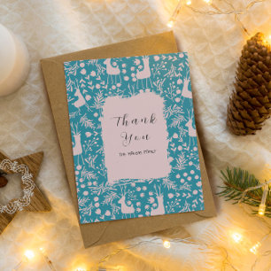 Carte De Remerciements Renne nordique floral Noël rose sur sarcelle
