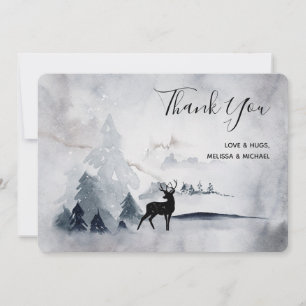 Carte De Remerciements Rennes dans l'eau grise aquarelle Noël