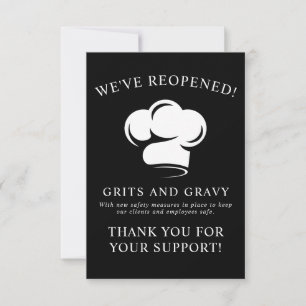 Carte De Remerciements Réouverture Covid du restaurant chapeau de chef no