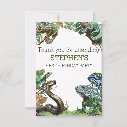 Carte De Remerciements Reptile Slither Crawl Serpent Turtle Anniversaire (Devant)