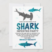 Carte De Remerciements Requin infesté n'importe quel âge fête d'anniversa (Devant)