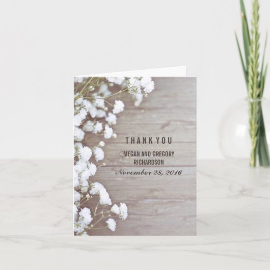 Carte De Remerciements Respiration de Bébé Remerciement de Mariage Rustiq (Devant)