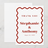 Carte De Remerciements Retro 1950s Wavy Edge Dark Red Wedding (Devant / Derrière)