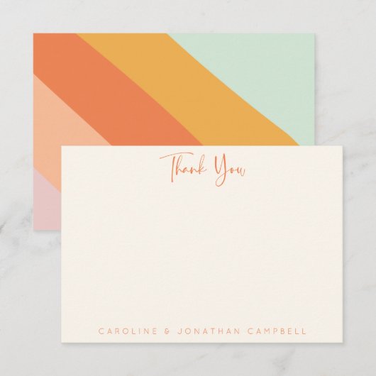 Carte De Remerciements Retro Abstrait Stripe Chic Mint Pastel Nom de scri (Devant / Derrière)